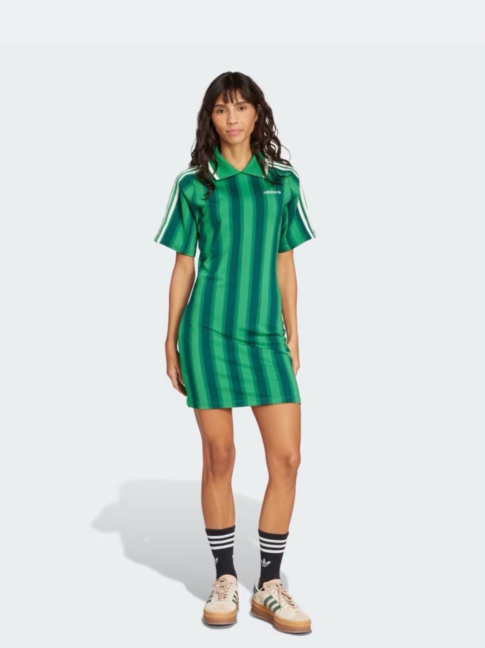 Adidas Green and Dark Green Vertical Stripe Polo Soccer Inspired Mini Dress L - Picture 3 of 5